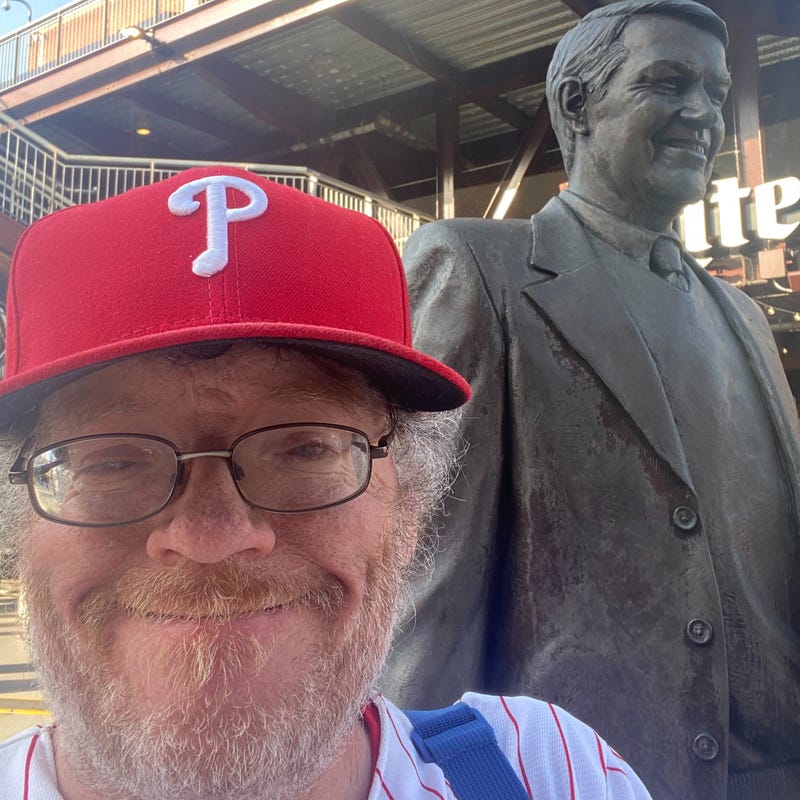 Broad Street Mikey by the Harry Kalas statue at Citizens Bank Park.