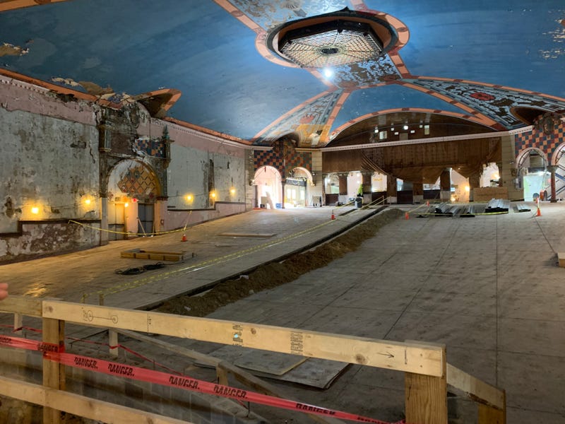 The view from the stage of the Lansdowne Theater as it undergoes renovations.