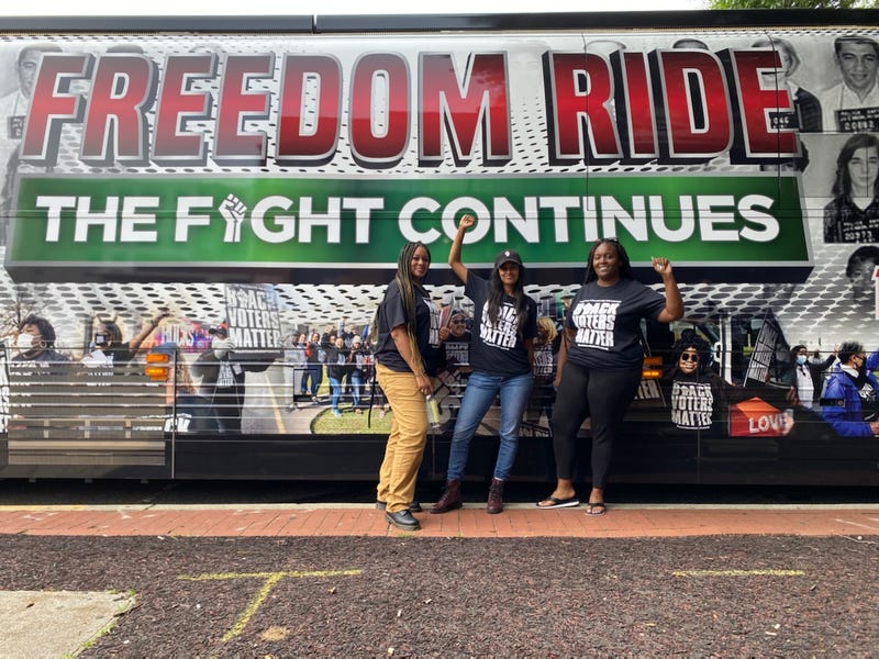 In what is billed as "The blackest bus in America" voter rights advocates and stopping in key cities to engage residents about their rights and the needs of their communities. The tour is expected to reach Washington DC Saturday to encourage lawmakers to pass major voting rights legislation.