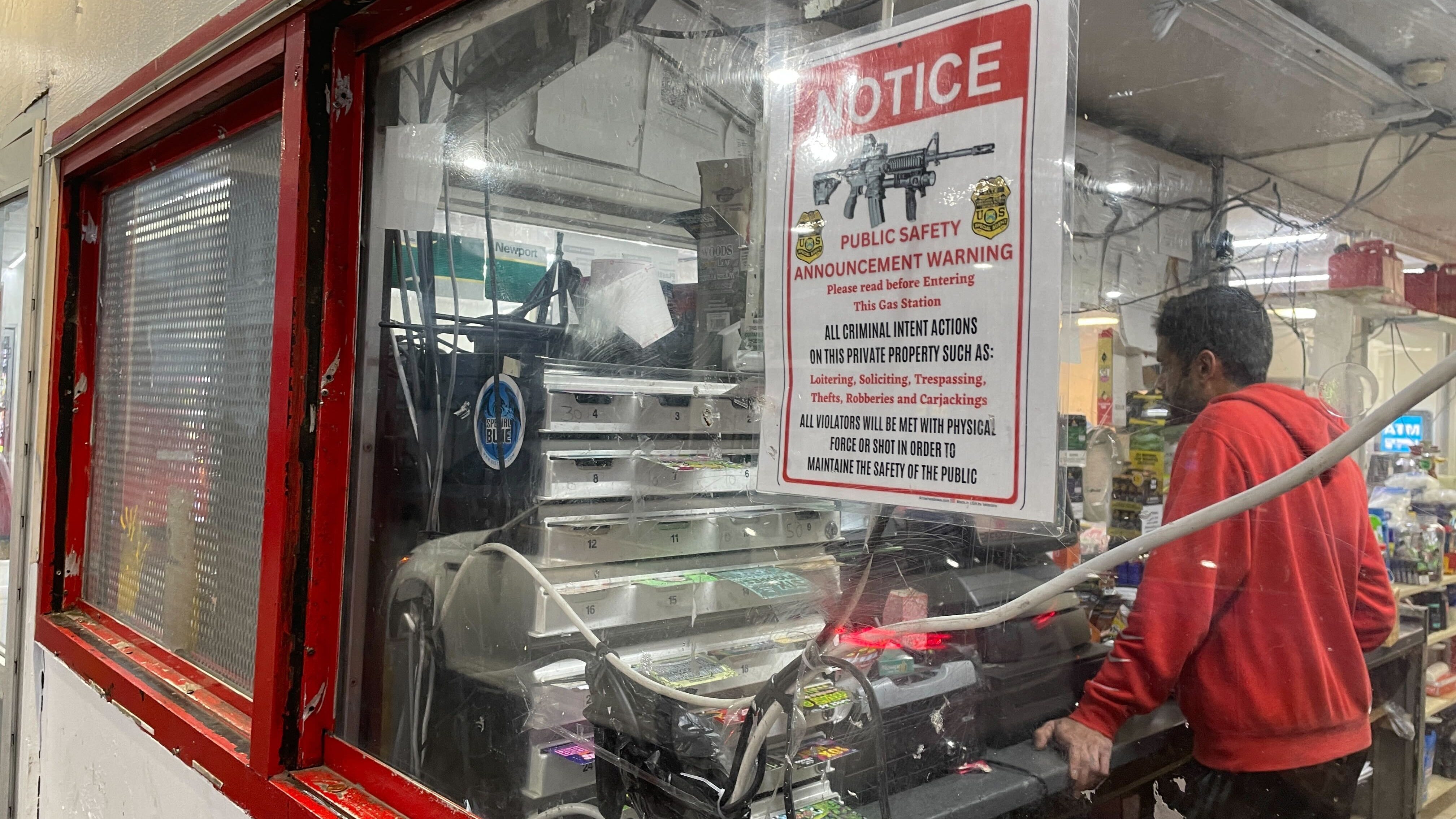 Guards with AR-15s patrol North Philadelphia gas station