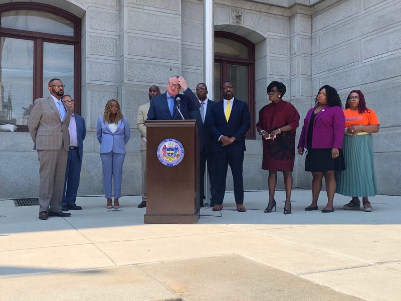 Chantay Love, second from right, at the announcement on Wednesday at City Hall.