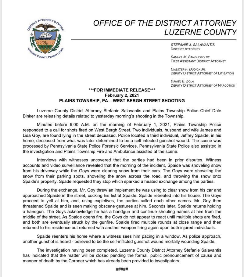 Press Release- Luzerne County D.A. on Bergh Street double murder/suicide