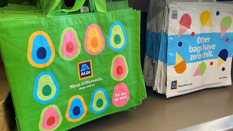 Aldi reusable shopping bags.
