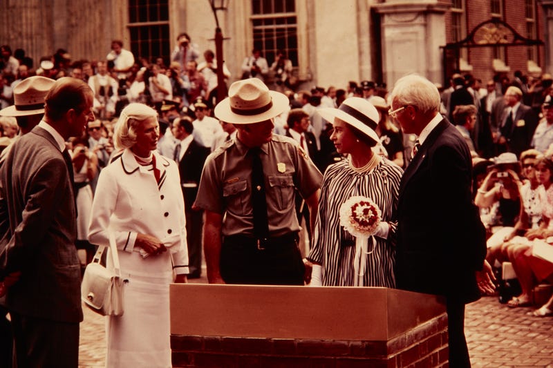 The Bicentennial Bell was dedicated by Queen Elizabeth II in Phladelphia in 1976.