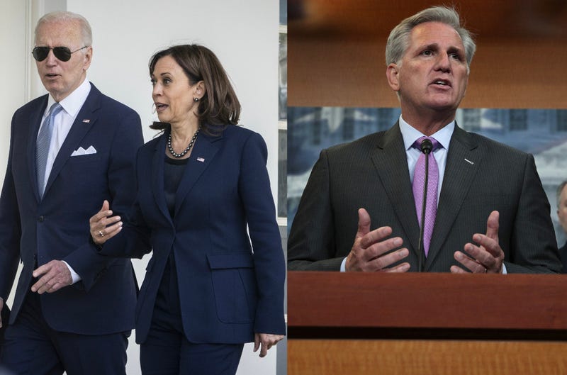 President Joe Biden, Vice President Kamala Harris, and Congressman Kevin McCarthy (R-Calif.)