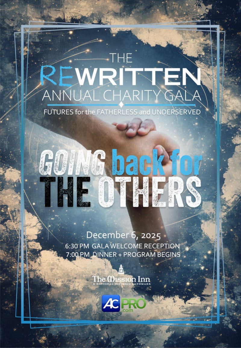 ReWritten Charity Gala flyer with hand uplifting another hand
