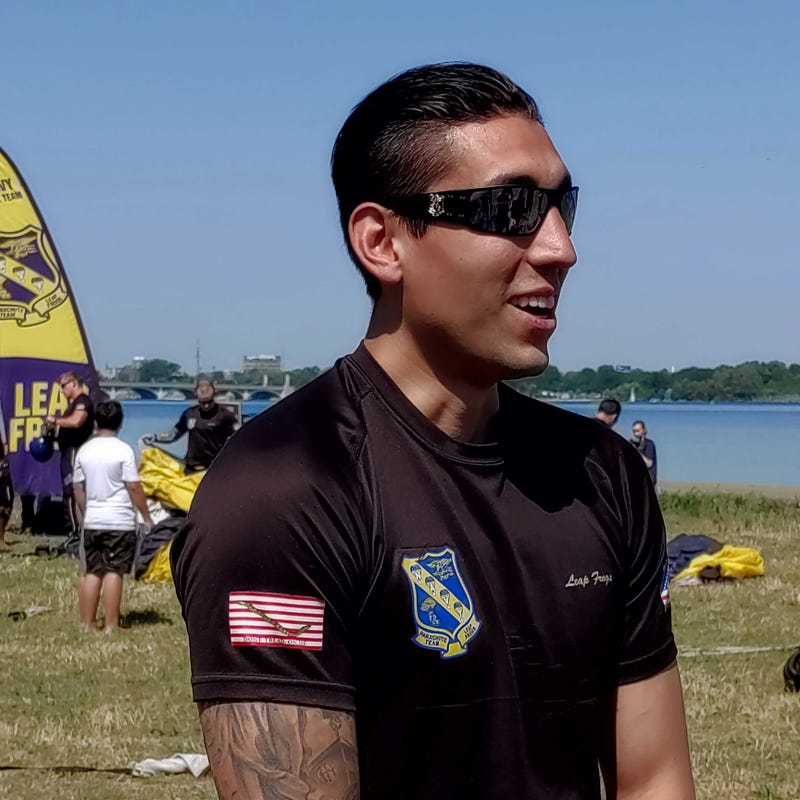 The U.S. Navy put their elite parachute team on display with an late morning jump over the Detroit River on Thursday to celebrate Detroit Navy Week.