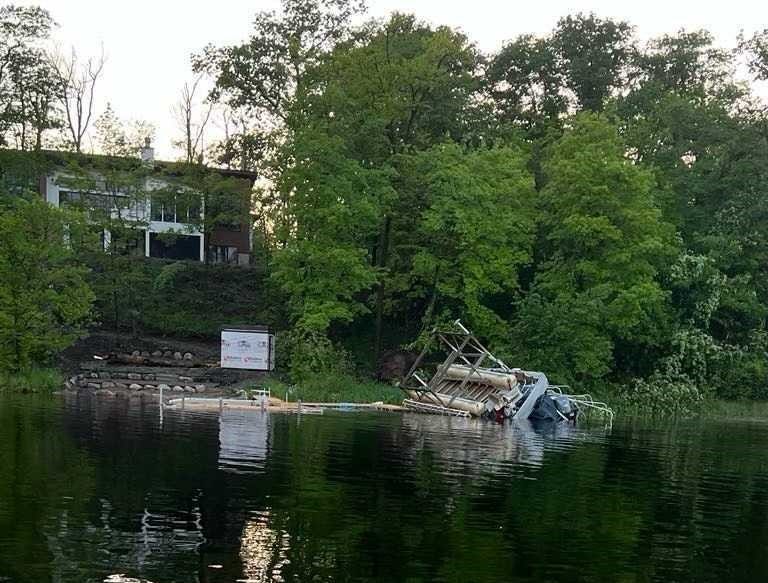 Damage on Cedar Lake near Deerwood, Minnesota where a possible tornado came through Wednesday.