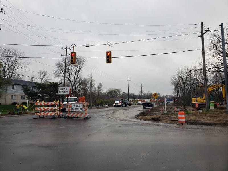 Road closed signs at Merriman and Hines