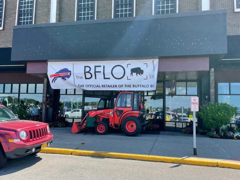 Tractor blocking the entrance of the BFLO Store at Eastern Hills Mall