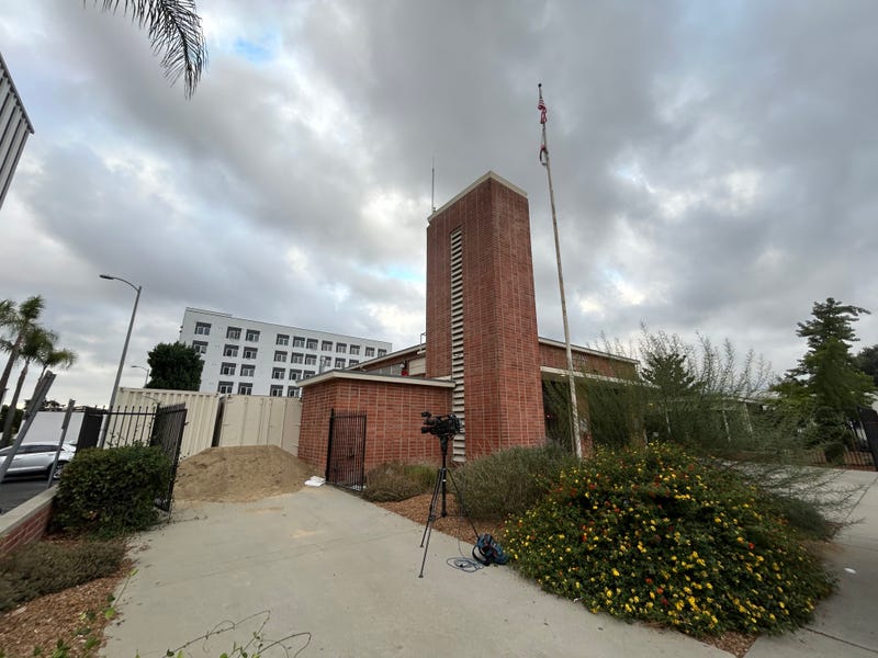 Sand and sandbags available for residents in Pasadena. They can be picked up at fire stations 37 (pictured here) and 38.