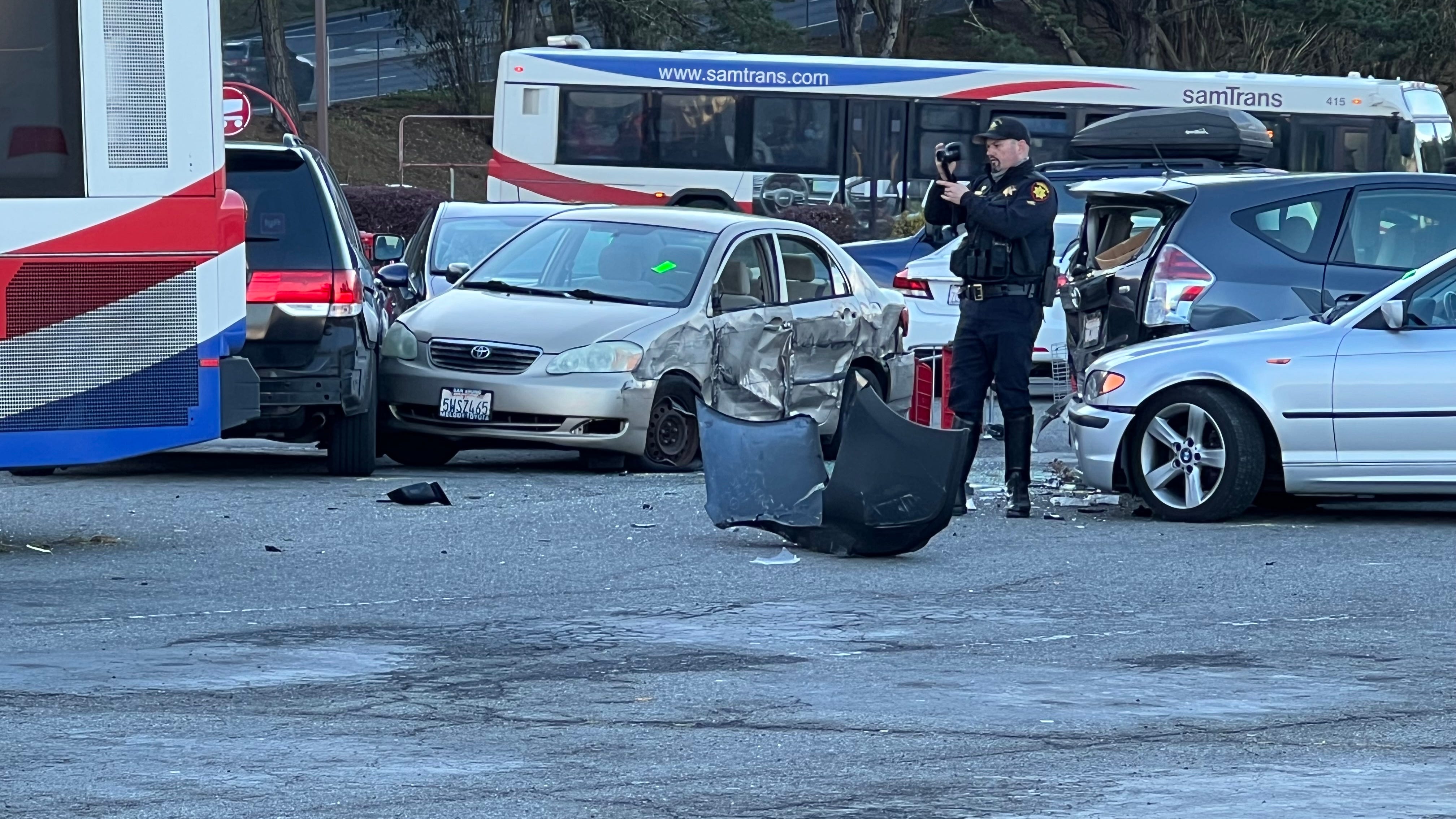 SamTrans bus crashes into mall parking lot, injuring 4 in Daly City