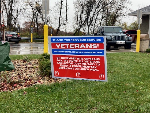 Free meal for Veterans Day at McDonald's