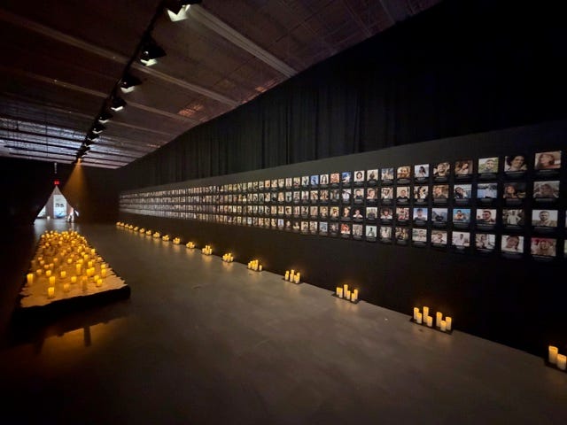 The remembrance wall of everyone killed at the Nova Music Festival on 10-7-2023