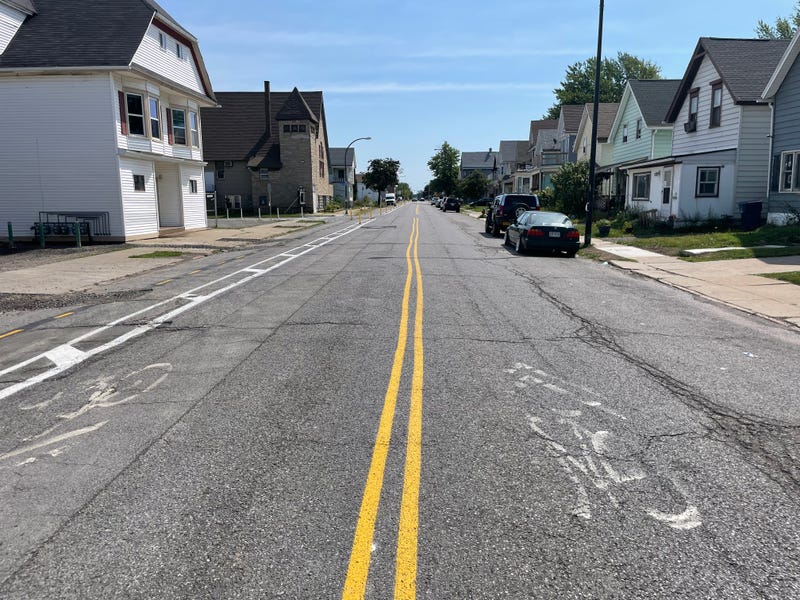 Squiggly road lines on Forest Avenue
