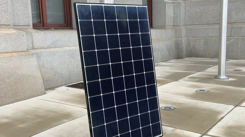 A solar panel placed during an announcement of Solar Week at Philadelphia's City Hall.