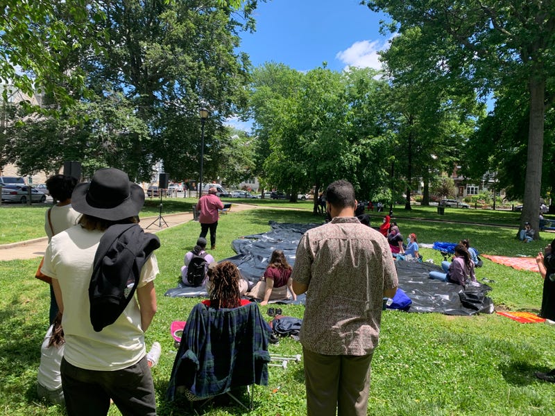 Protesters marking the one-year anniversary of tear gas being used on marchers during George Floyd protests in 2020.