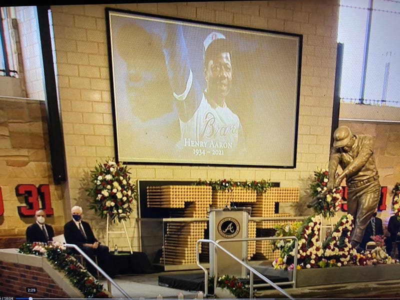 A private memorial celebration service for Hank Aaron was held Monday at Truist Park.