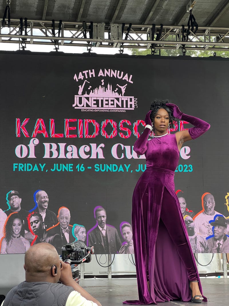 A model onstage at the fashion show Sunday