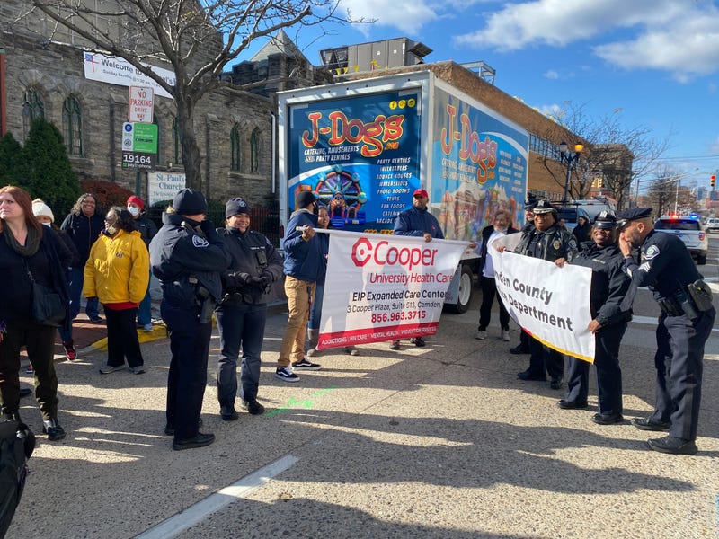 Marchers including members of the Camden County Police Department and Cooper University Health Care during an AIDS walk in Camden, New Jersey on Thursday.