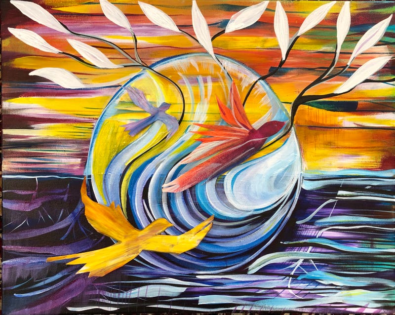 Artwork by Debora King being shared with dozens of Holocaust survivors as part of the JFCS Club Europa in 2021.