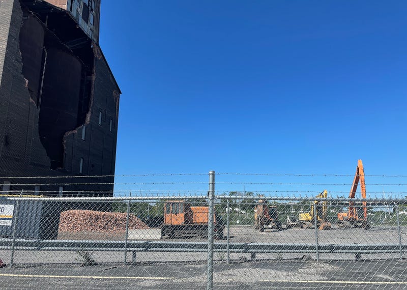 Demolition equipment at Great Northern grain elevator
