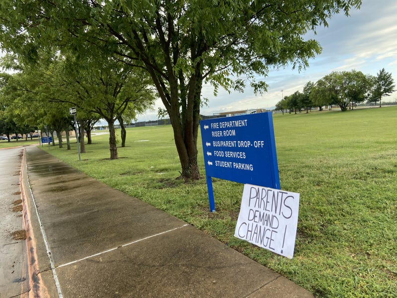 A sign outside Wilmer-Hutchins High School on Wednesday, April 23, 2025.