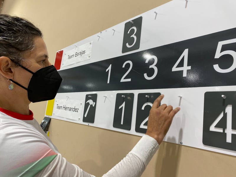 Keeping score at the new curling facility in East Oakland.