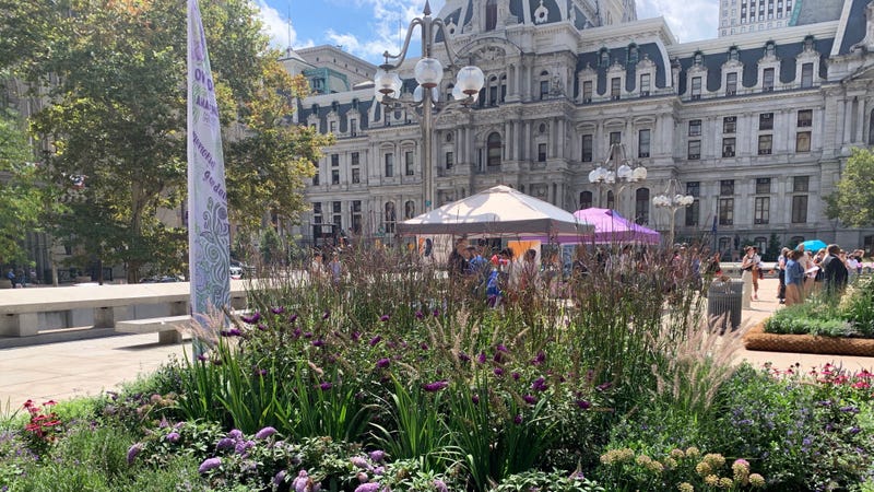 Philadelphia's Overdose Memorial Garden, a temporary memorial by City Hall.
