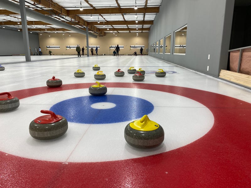 Stones cover the ice during Thursday's league session.