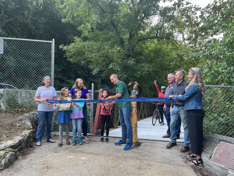 Philadelphia Parks and Recreation officials cut the ribbon to officially reopen the Wissahickon Valley Trail bridges after nearly two years of closures for renovations, Sept. 16, 2022.