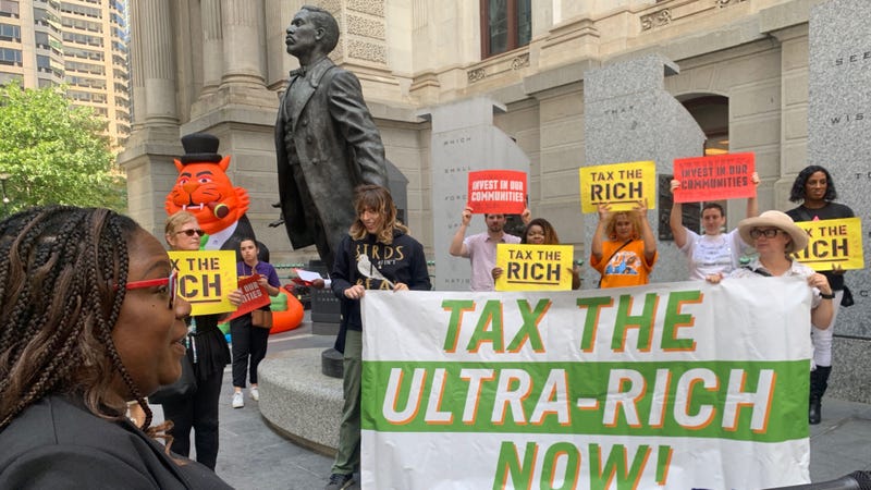 Philadelphia City Councilmember Kendra Brooks at a rally outside City Hall in support of her wealth tax proposal.