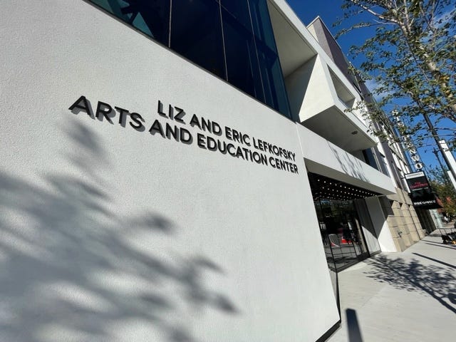 The $74 million, 50,000-square-foot Liz and Eric Lefkofsky Arts and Education Center houses a 400-seat theater in the round, an education floor, a two-story atrium lobby, a wine bar and lounge, and a costume shop.