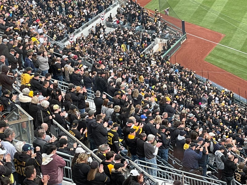 Fans standing and applauding at PNC Park