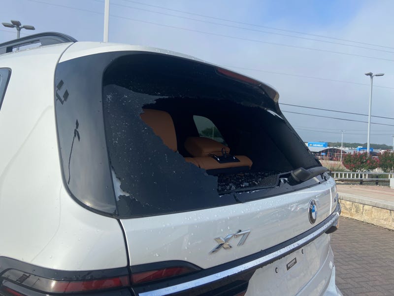 Back window smashed out from hail storm
