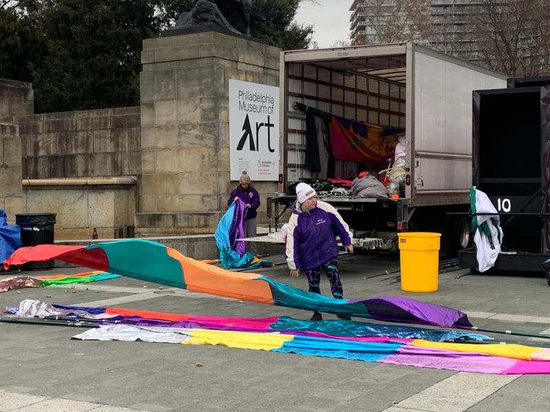 Thanksgiving Day parade setup