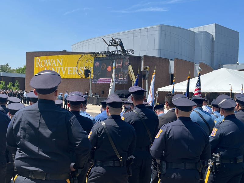Thousands of civilians and police officers from across the country attended the final funeral service for fallen Deptford Police Officer Robert Shisler, who died two months after being shot in the line of duty, May 17, 2023, Rowan University, Glassboro, New Jersey.
