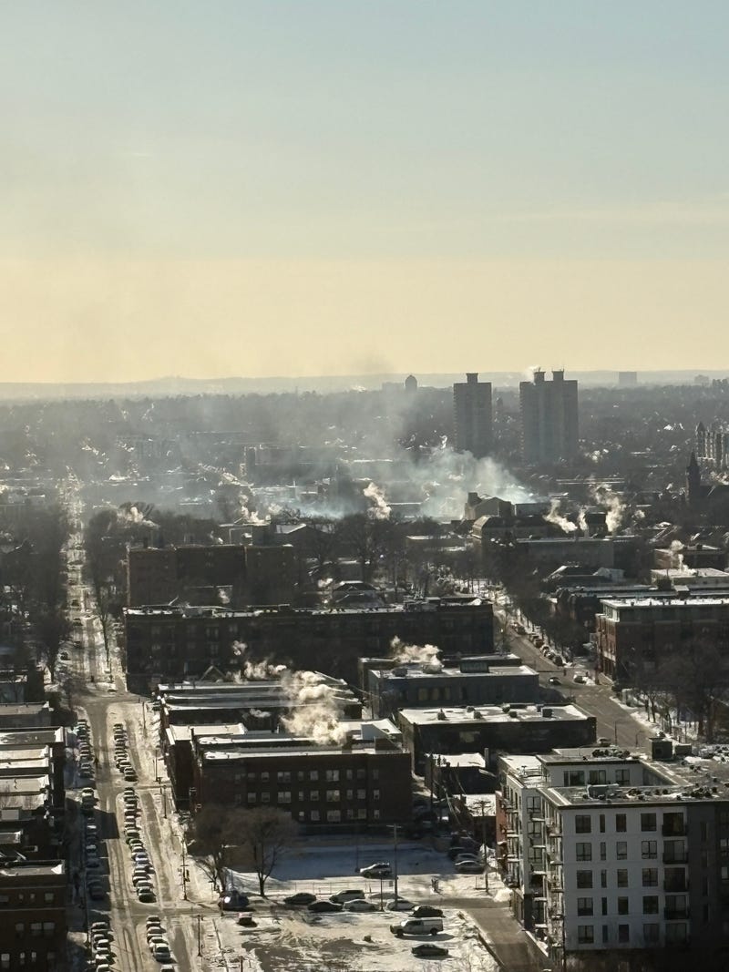 The view from downtown Minneapolis of the area where the shooting took place.
