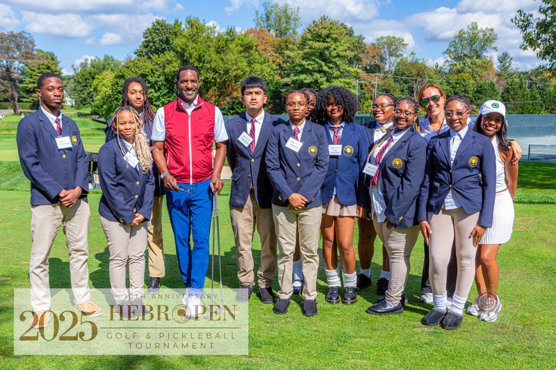 Kirk Sykes, Head of School, SEED School of Maryland with SEED students & staff at the 2025 HeBrOpen Golf & Pickleball Tournament