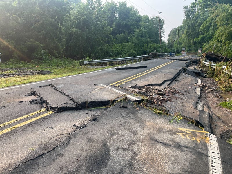 Taylorsville Road in Bucks County was damaged by the weekend's flash floods.