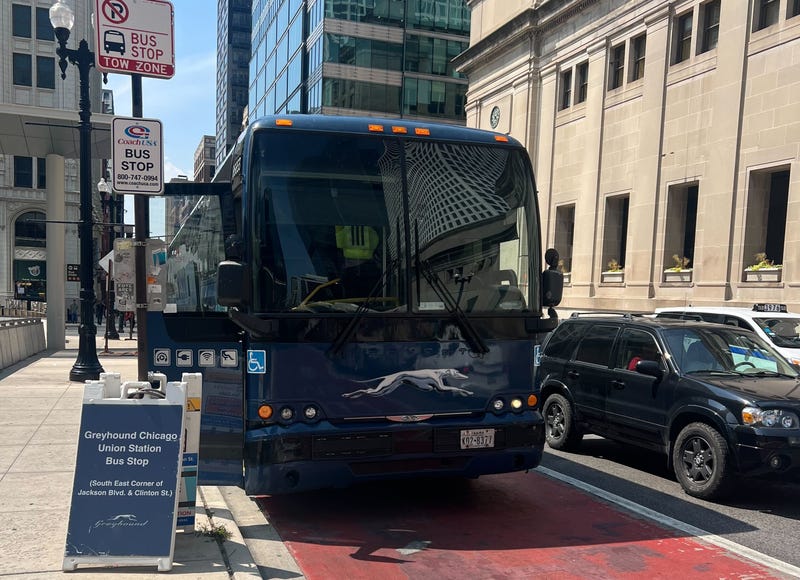 Greyhound Bus stop in Chicago.