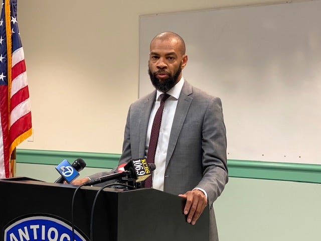 Antioch Mayor Lamar Thorpe at a Wednesday press conference, where authorities discussed the investigation into the death of a 33-year-old Hispanic man.