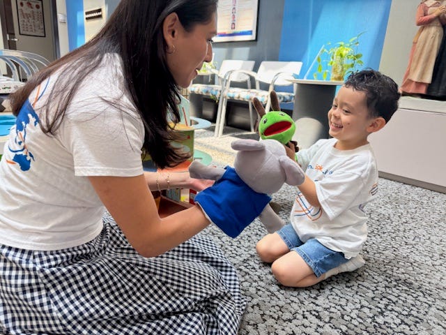 Speech Therapist Ana Hernandez works with Itza Vazquez
