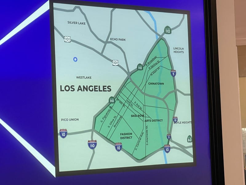 Map of area in DTLA subject to Mayor Bass’ dusk-to-dawn curfew
