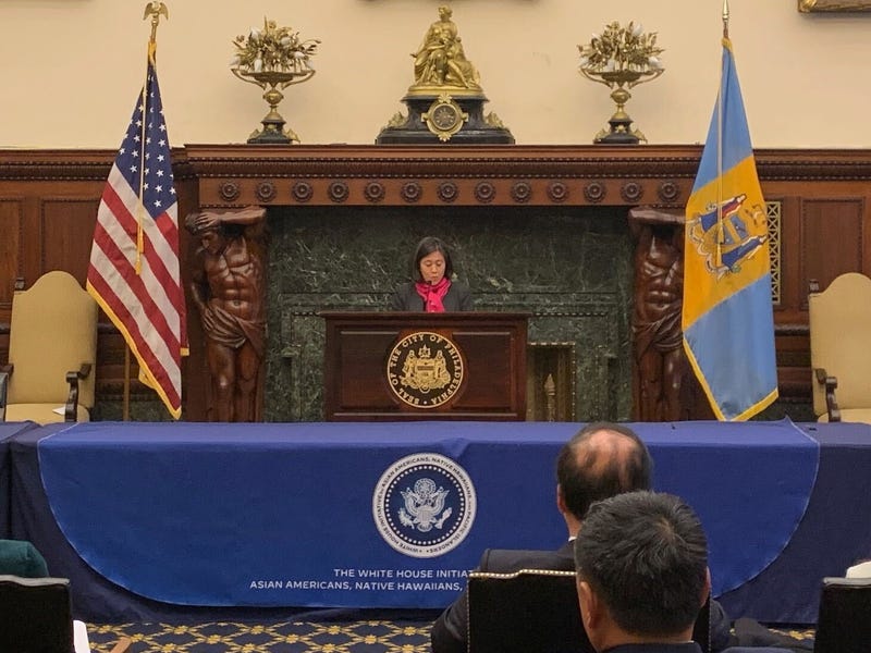 U.S. Trade Representative Katherine Tai speaks at the White House Initiative on Asian Americans, Native Hawaiians, and Pacific Islanders Economic Summit at Philadelphia City Hall on Thursday.