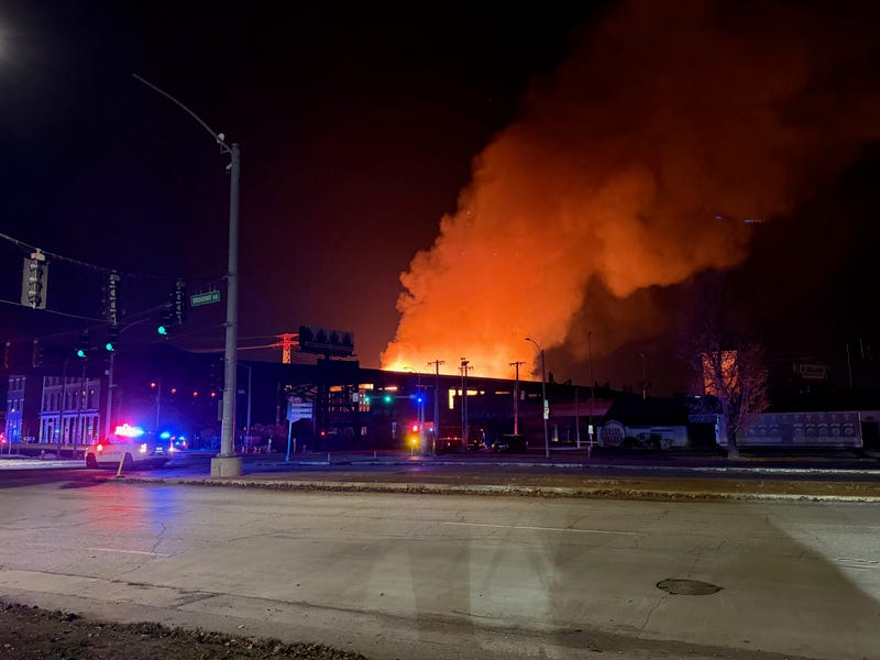 warehouse fire burns in industrial area south of the arch