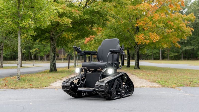A motorized wheelchair with tank treads
