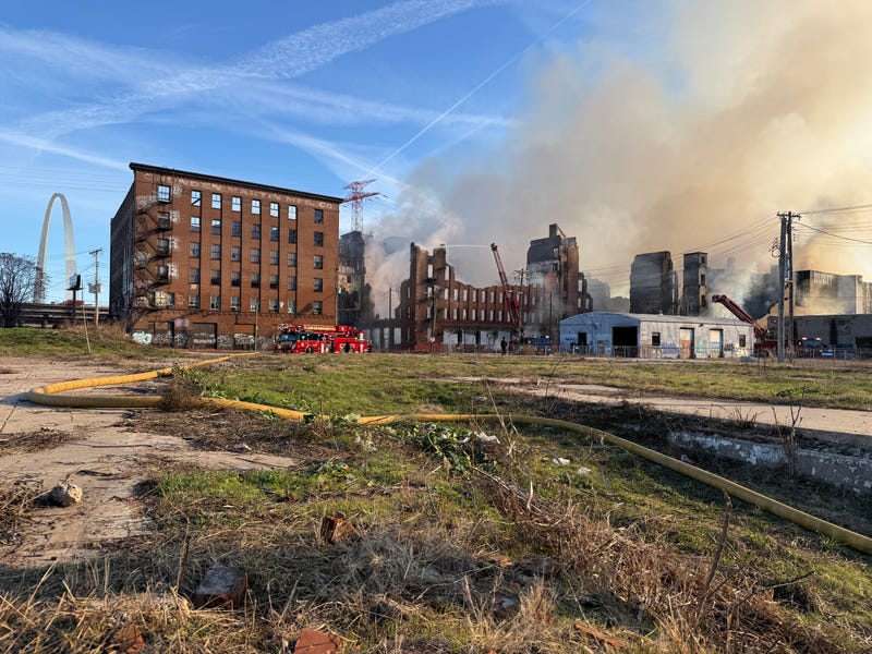 warehouse fire burns in industrial area south of the arch