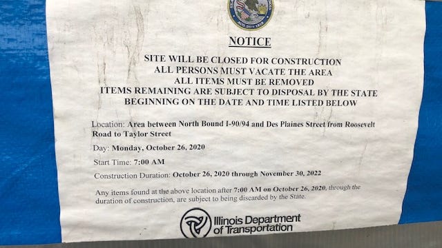 Tent city residents hold rally against Department of Transportation order to leave for construction project