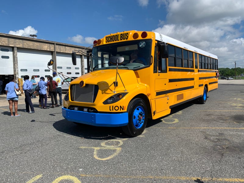 One of the new electric school buses to be used by the Philadelphia School District beginning in October.